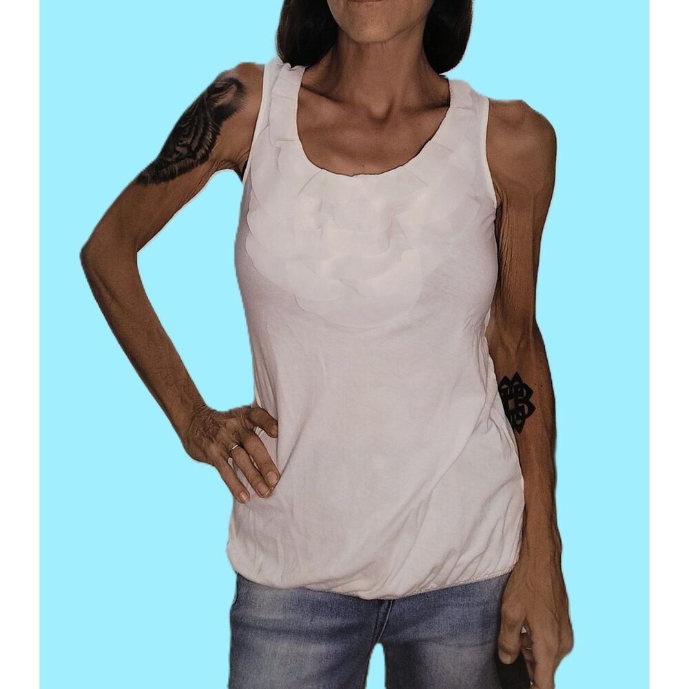 LOFT ~ White Preppy Ruffle Neck Dressy Tank ~ Size XS